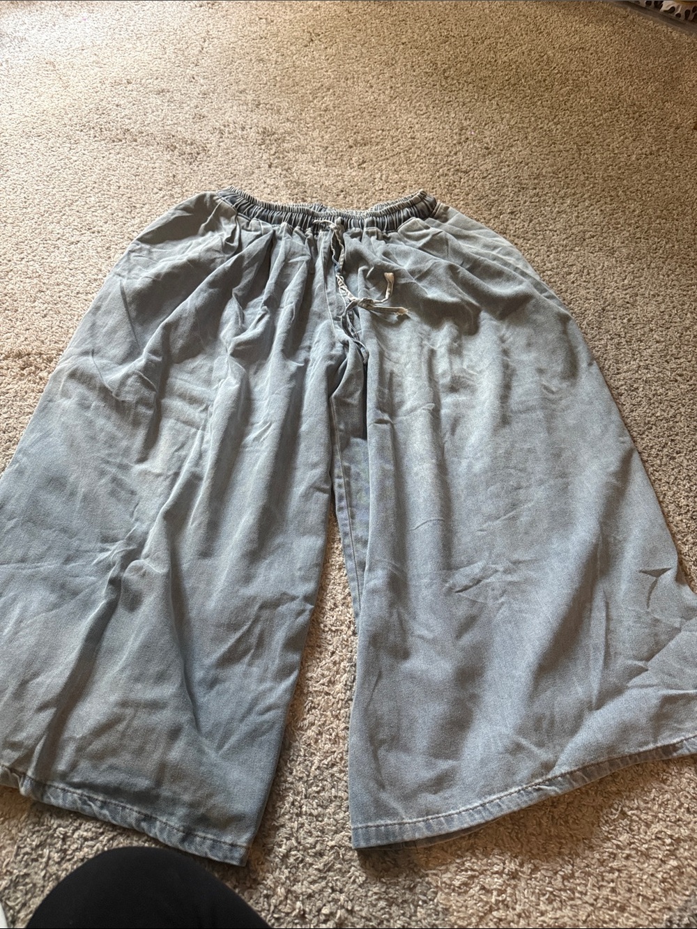 Wide Leg Light Denim Drawstring Pants